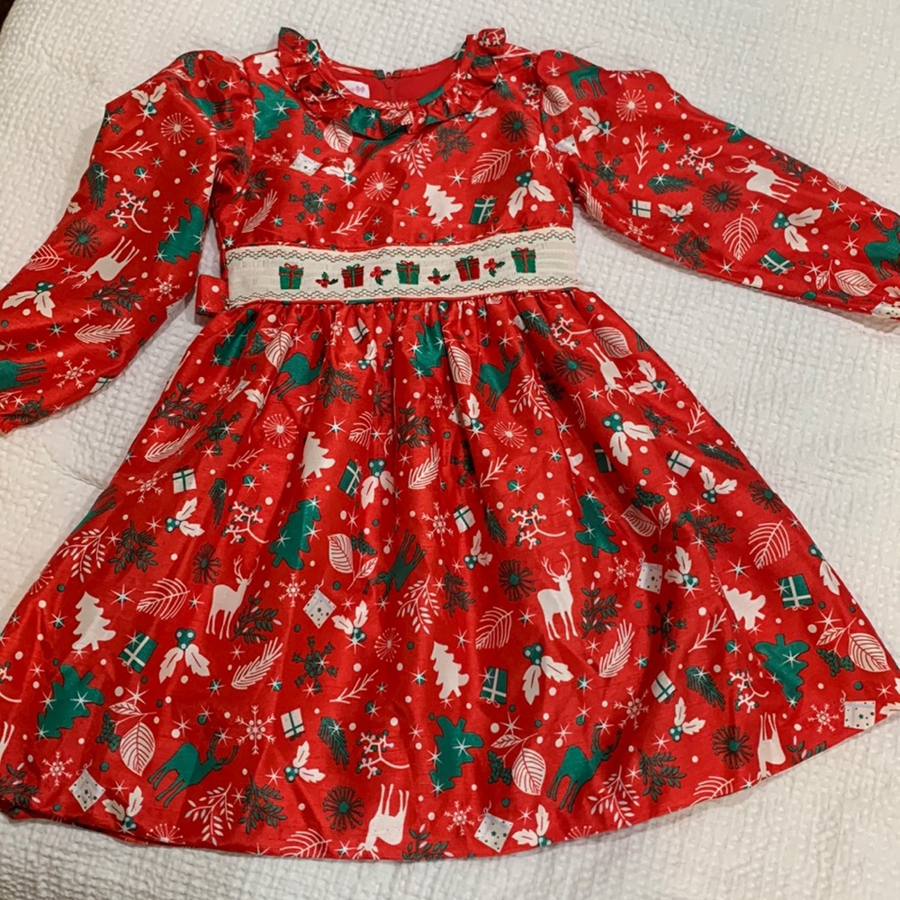 Bonnie Jean Smocked Christmas Dress Red 6x